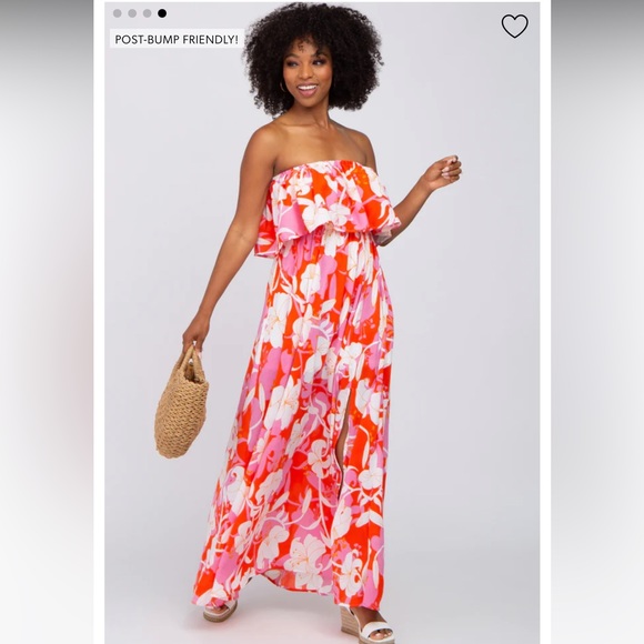 Pink Floral Flounce Strapless Maternity Maxi Dress - Picture 4 of 4